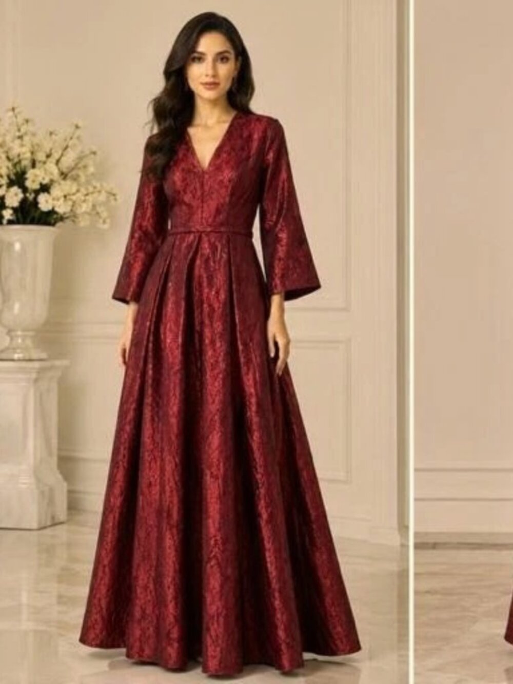 Rene Ruiz Burgundy Wine Red Embossed Gown Dress
